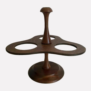 Vtg 3 Round Hole Wood Cone Holder Pedestal Stand Centerpiece Adjustable Tabletop